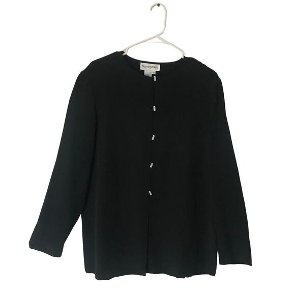Bloomingdale's Black Women Silk Blouse Top Size 8 Long Sleeve Rectangle Button - Picture 1 of 11